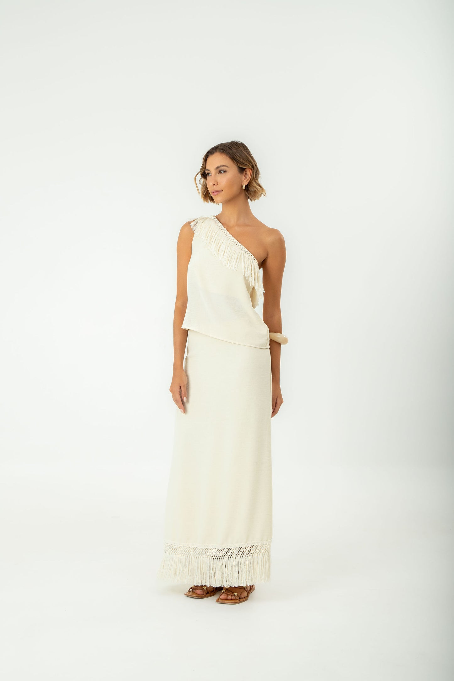 Conjunto Saia & Blusa Franja Off White