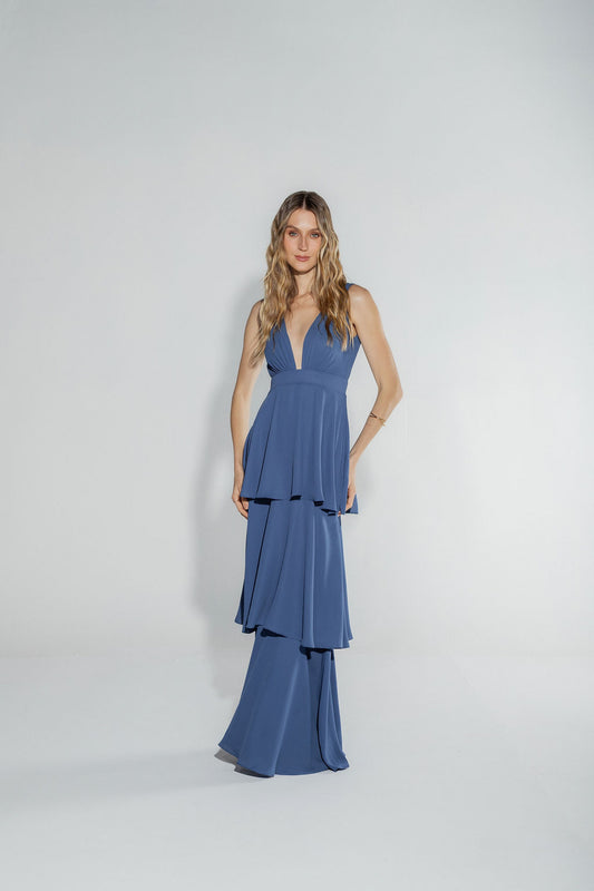 Vestido Babados Azul