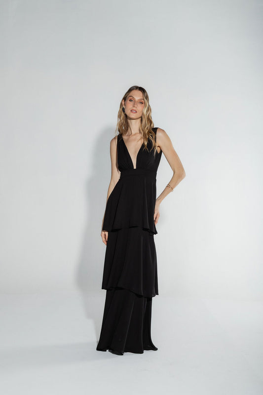 Vestido Babados Preto