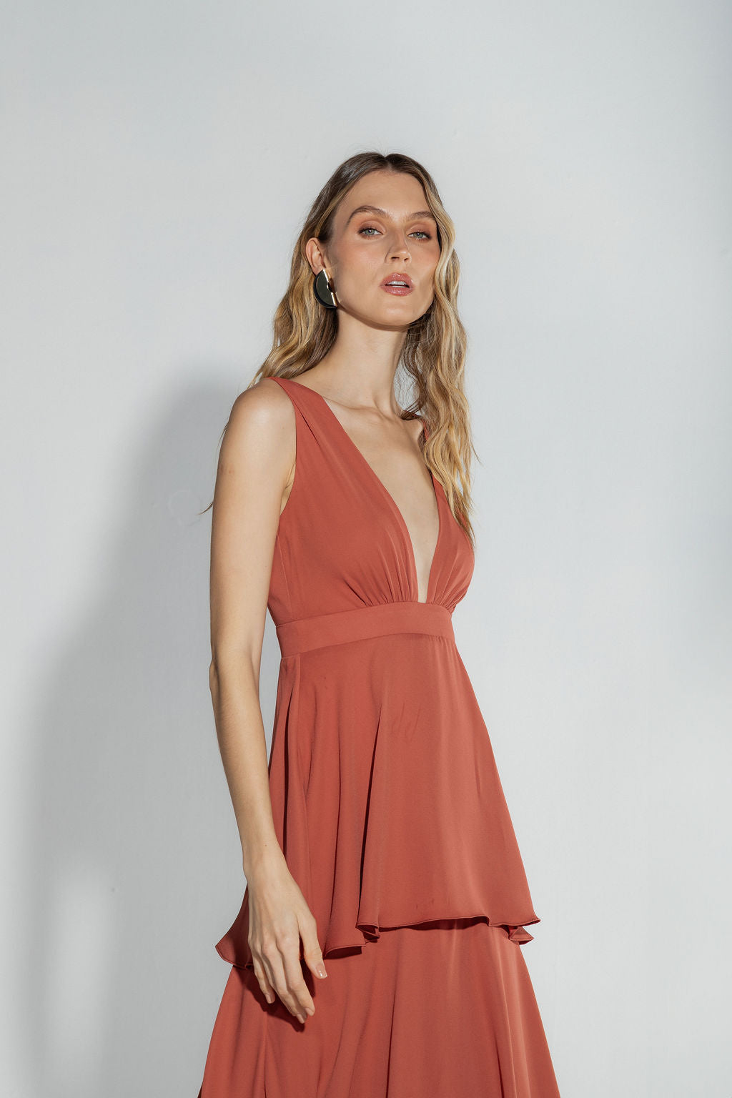 Vestido Babados Terracota