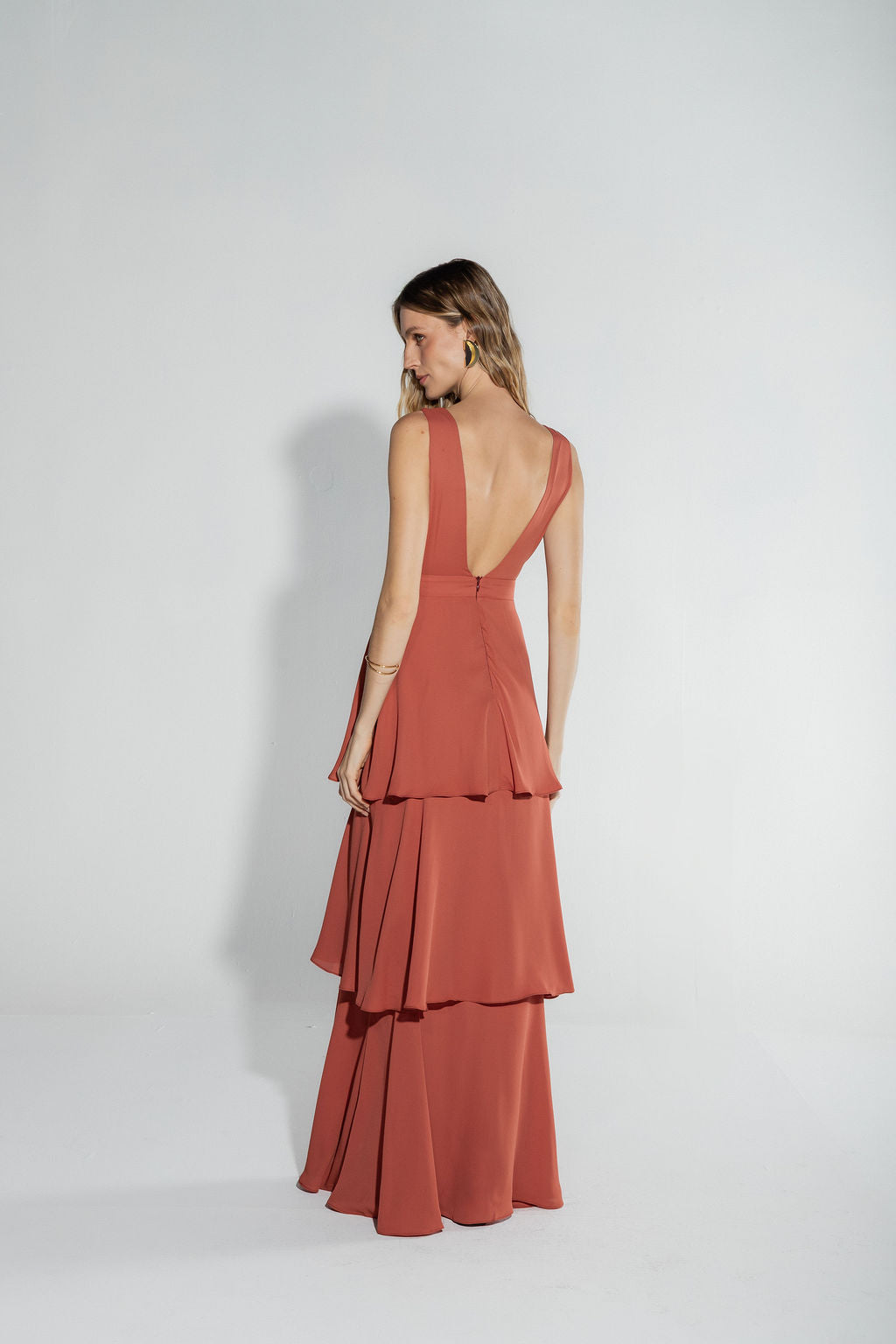 Vestido Babados Terracota