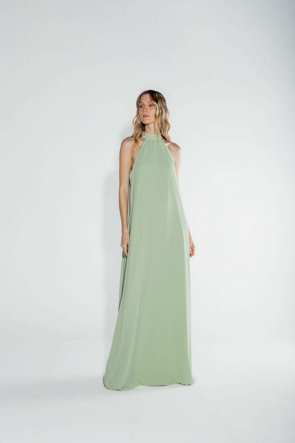 Vestido Longo Frente Única Chiffon Verde