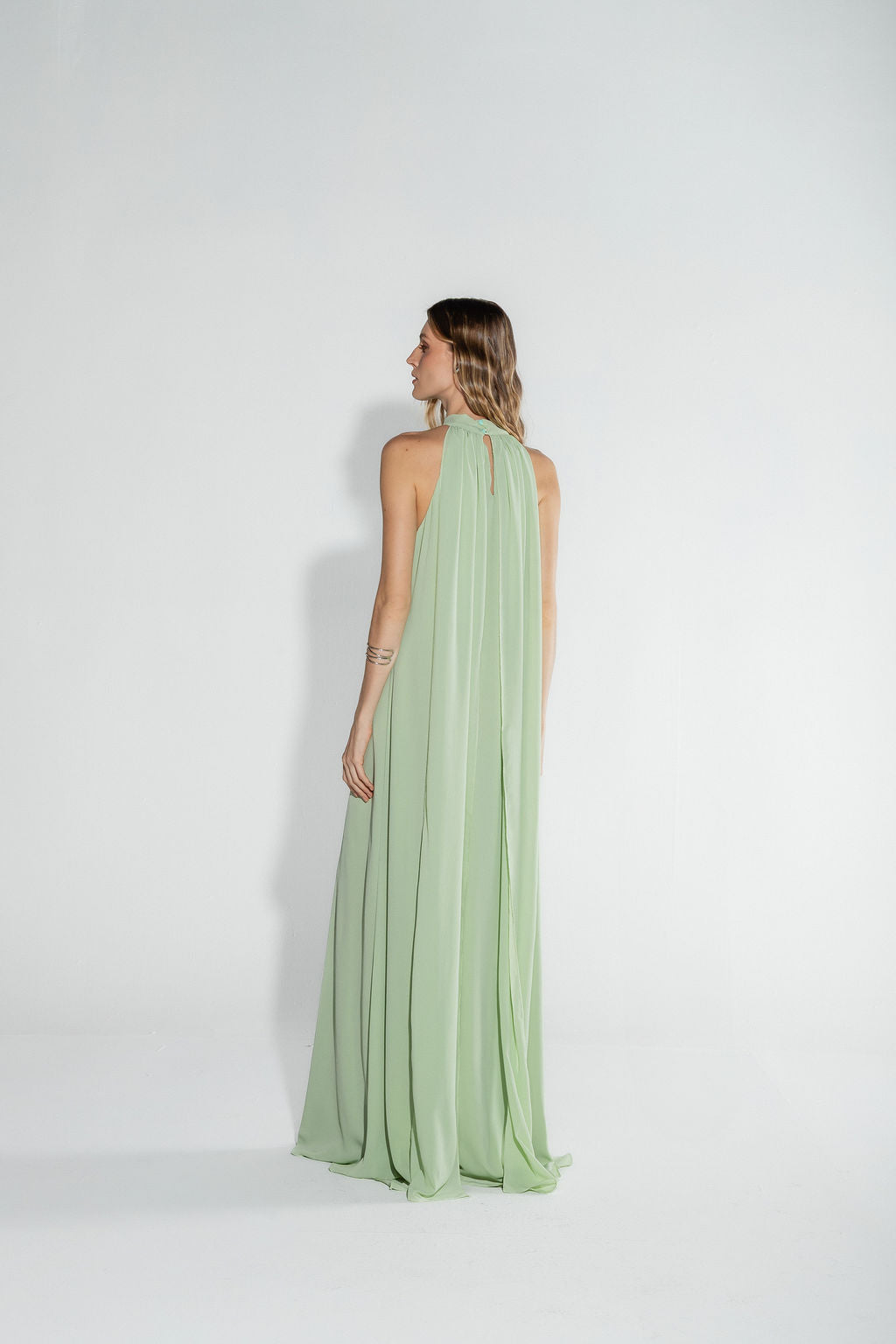 Vestido Longo Frente Única Chiffon Verde