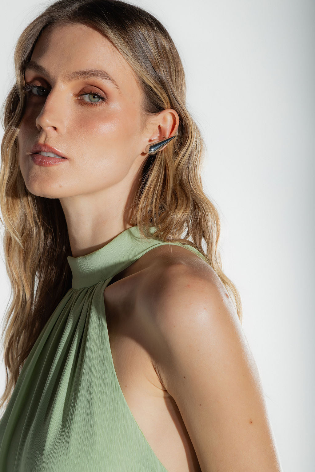 Vestido Longo Frente Única Chiffon Verde