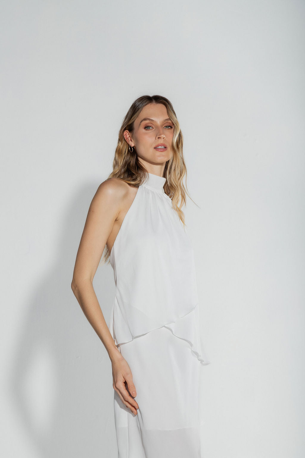 Vestido Babados Assimétrico Off White