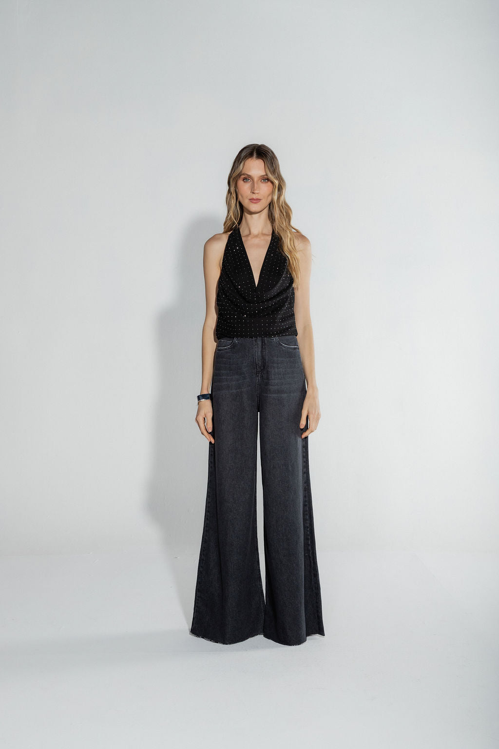 Calça Jeans Pantalona Preta