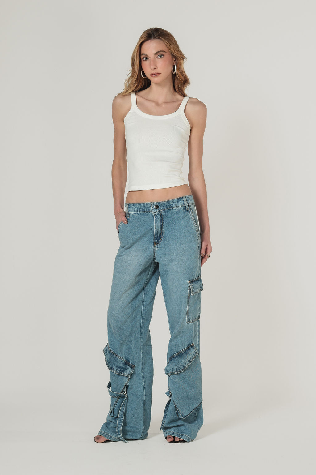 Calça Jeans Cargo Azul Claro