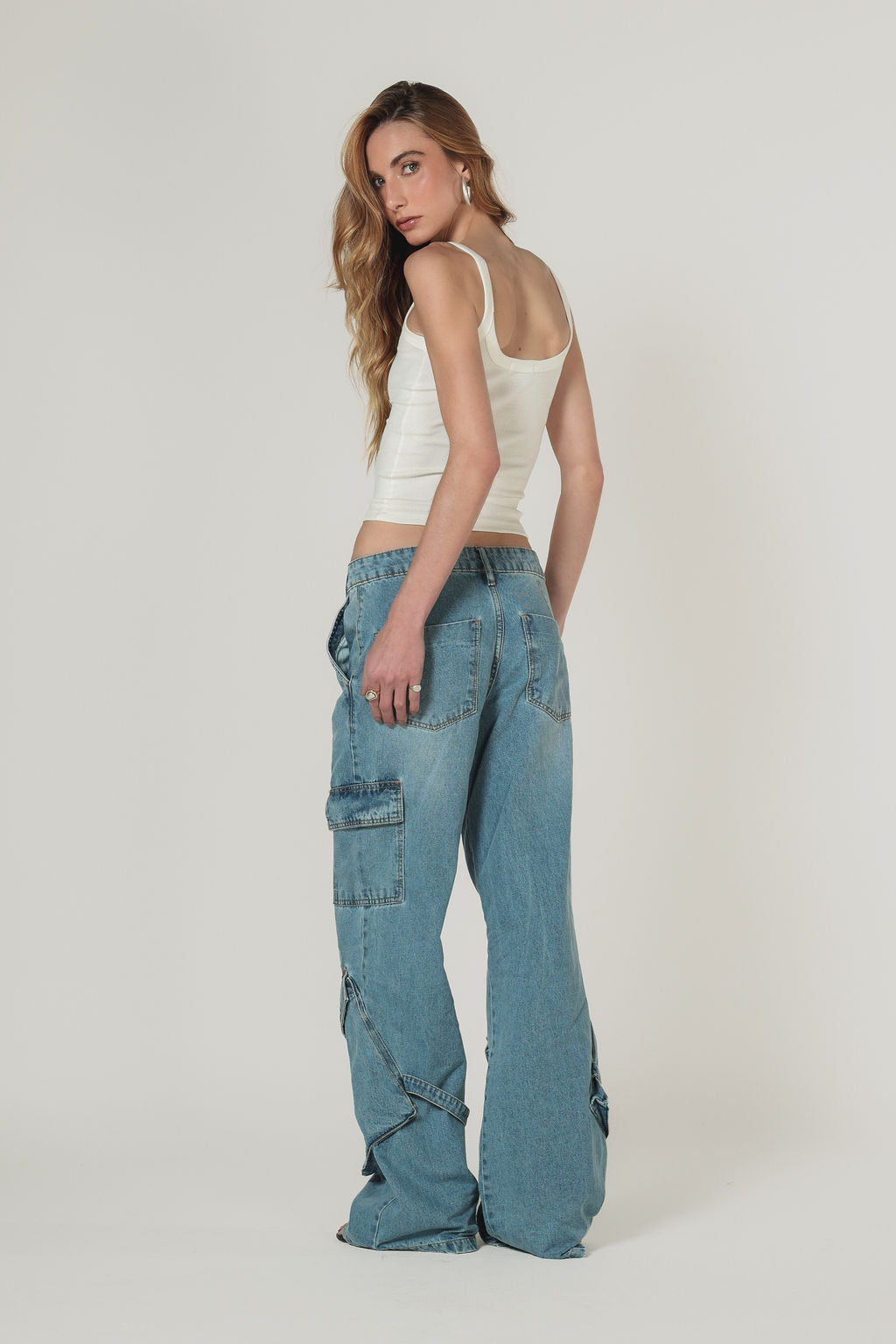 Calça Jeans Cargo Azul Claro