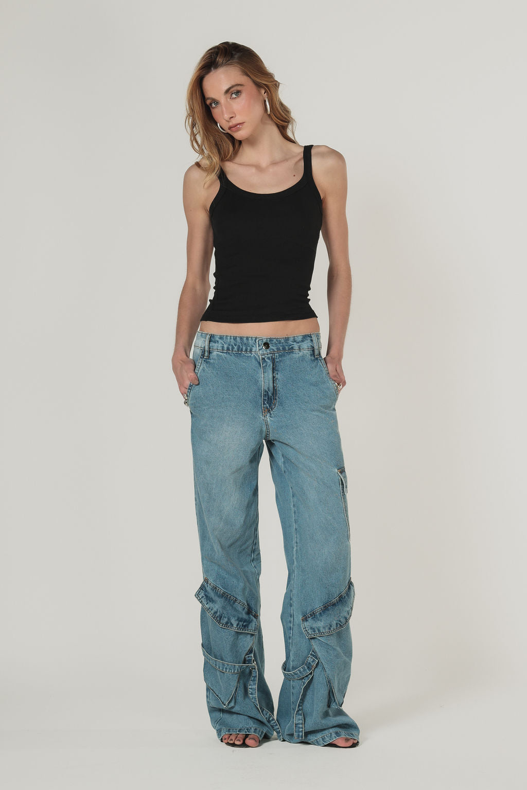 Calça Jeans Cargo Azul Claro