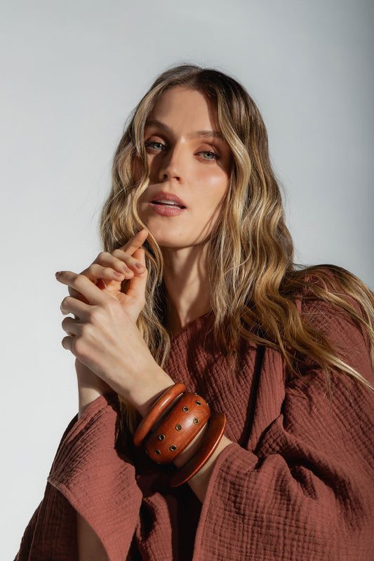 Conjunto Braceletes Madeira Cru
