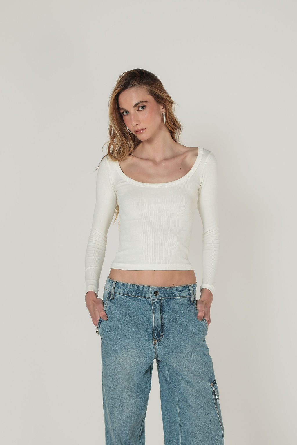 Blusa Canelada Manga Longa Off White