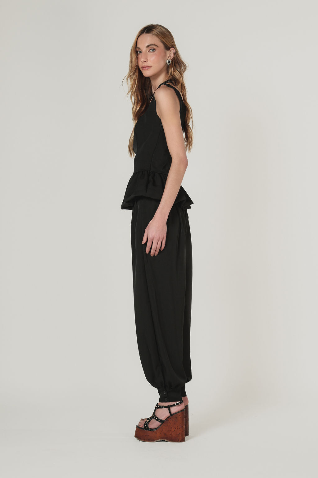 Calça Aladin com Pregas Preta