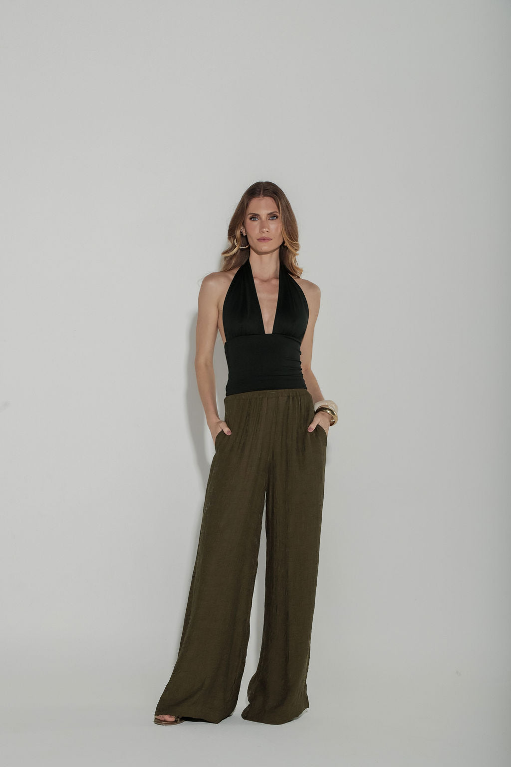 Calça Pantalona Jacquard Verde