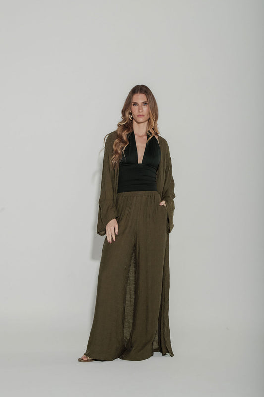 Calça Pantalona Jacquard Verde