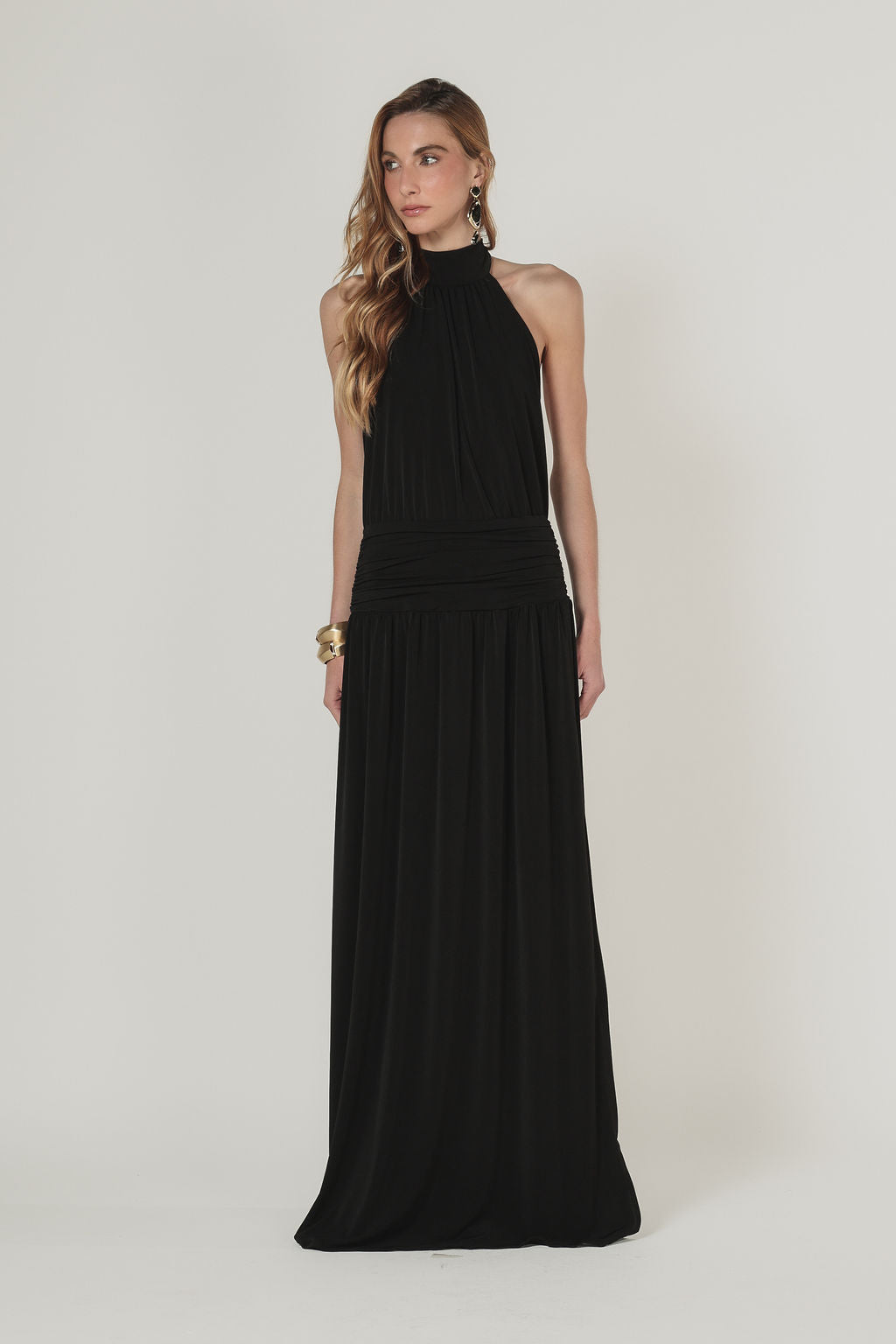 Vestido Longo Frente Única Preto