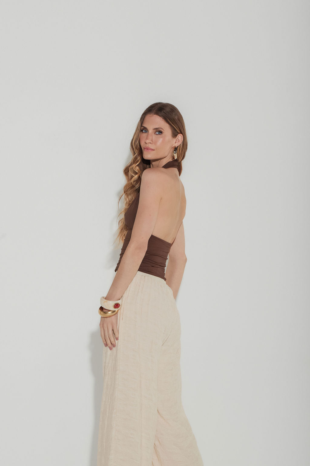 Calça Pantalona Jacquard  Off White