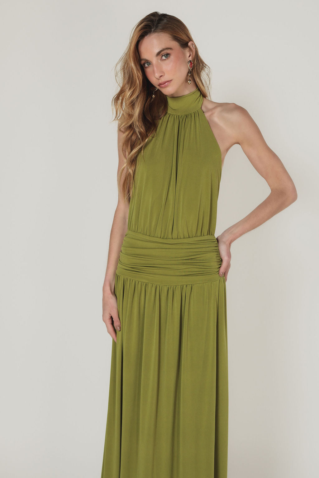 Vestido Longo Frente Única Verde