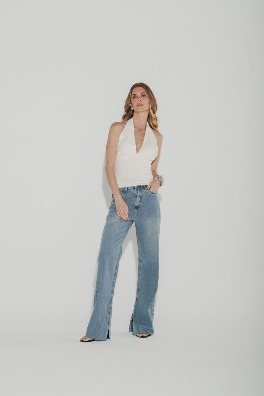 Calça Jeans Reta Lavagem Clara