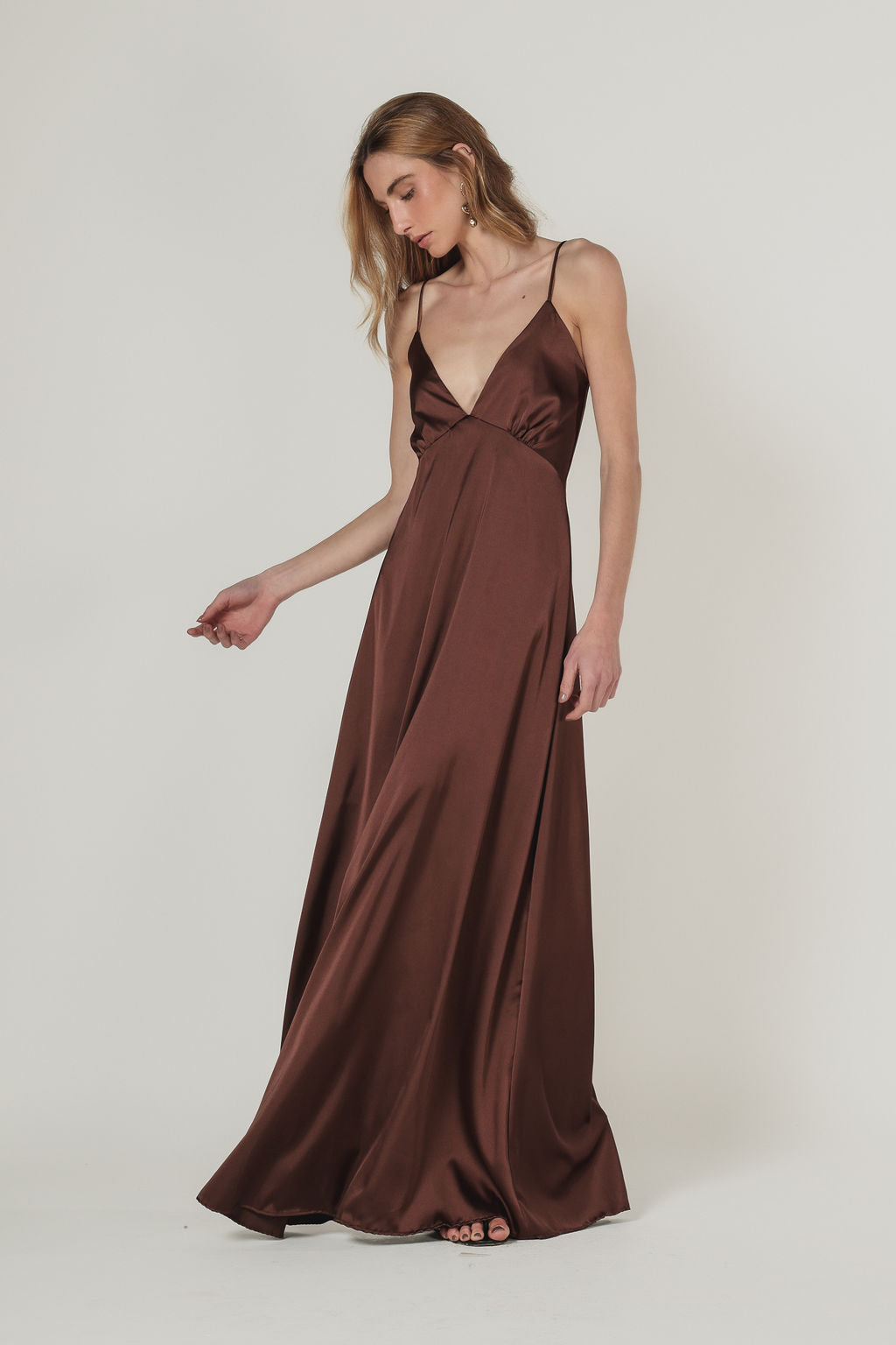 Slip Dress Cetim Marrom