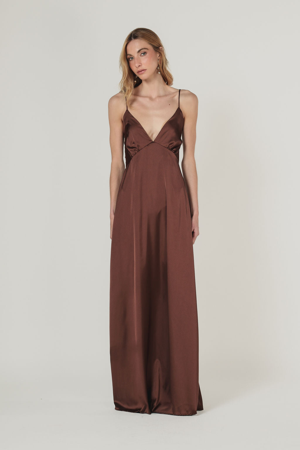 Slip Dress Cetim Marrom