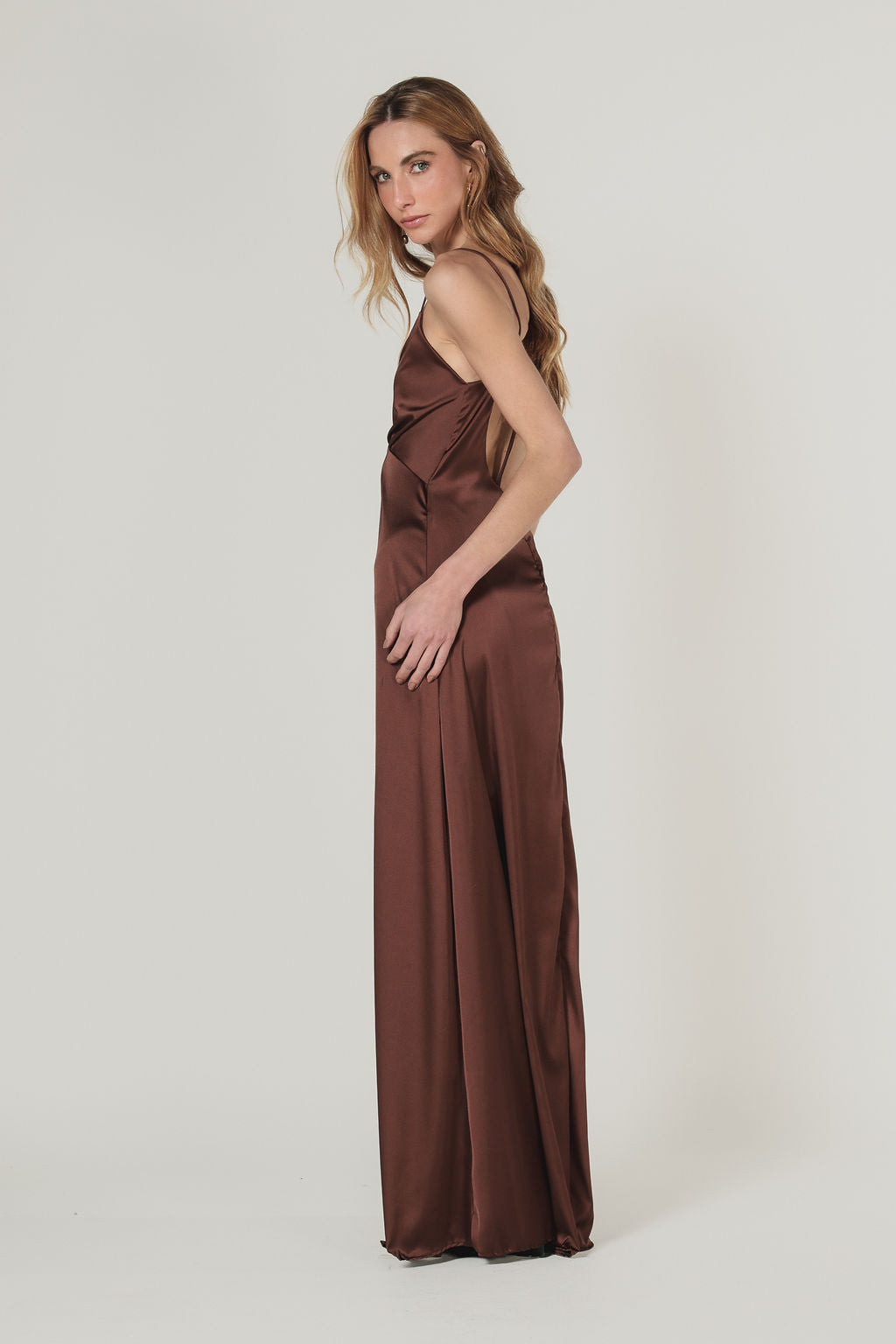 Slip Dress Cetim Marrom