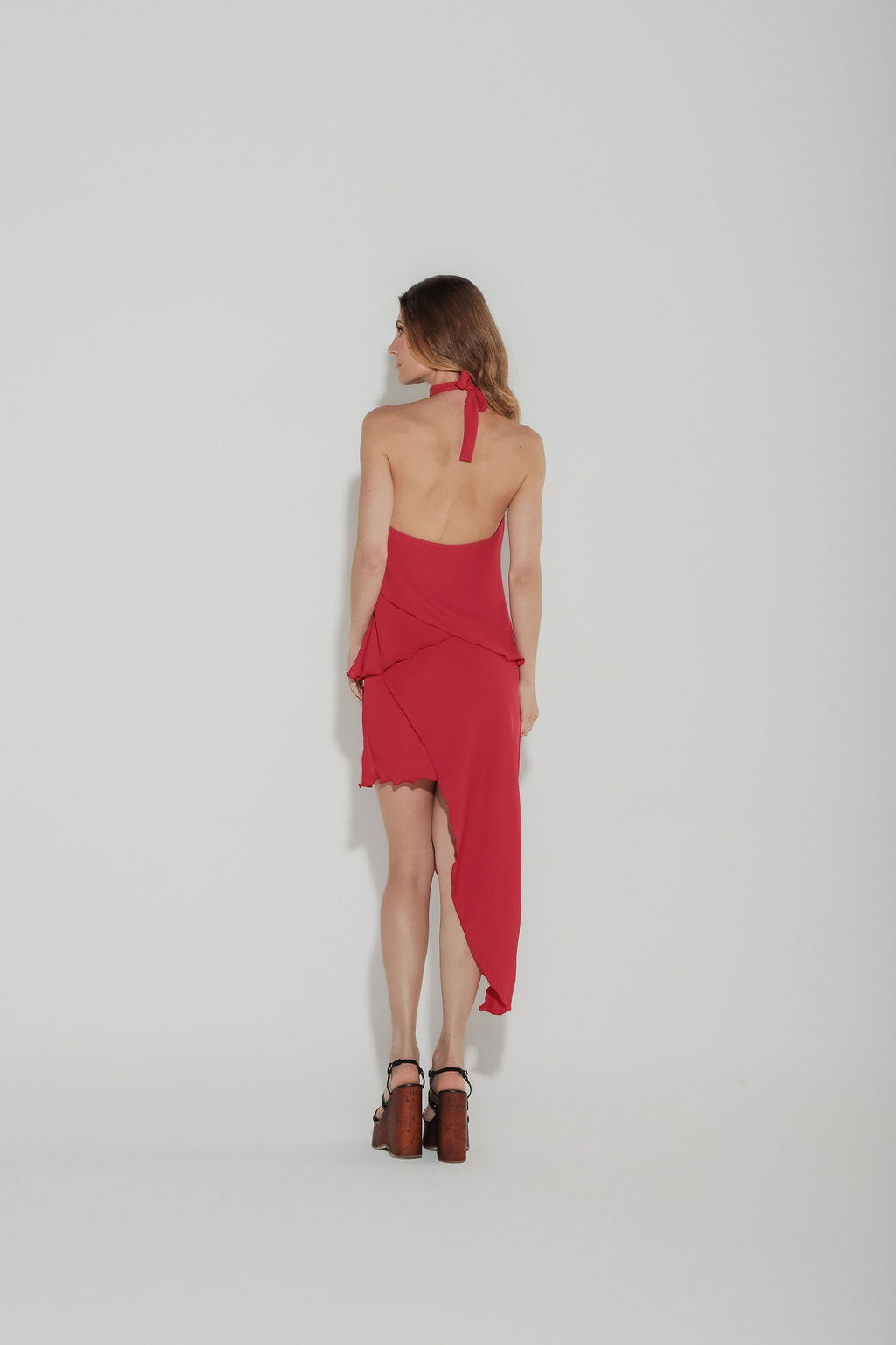 Vestido Babados Assimétrico Vermelho