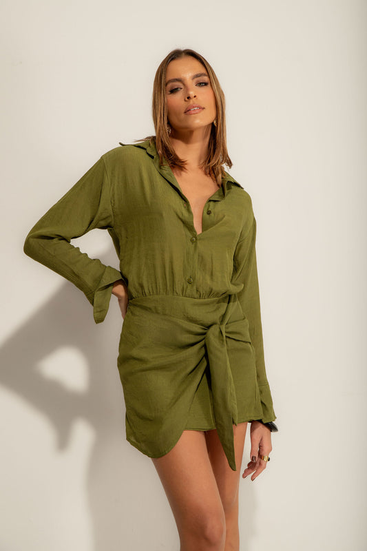 Vestido Chemise Amarração Évora Verde Militar