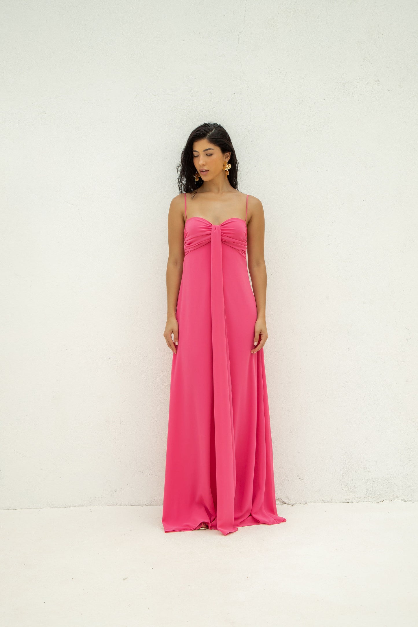 Vestido Longo Faixa Rosa