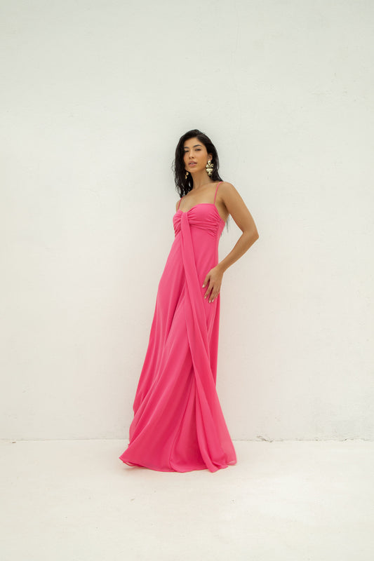 Vestido Longo Faixa Rosa