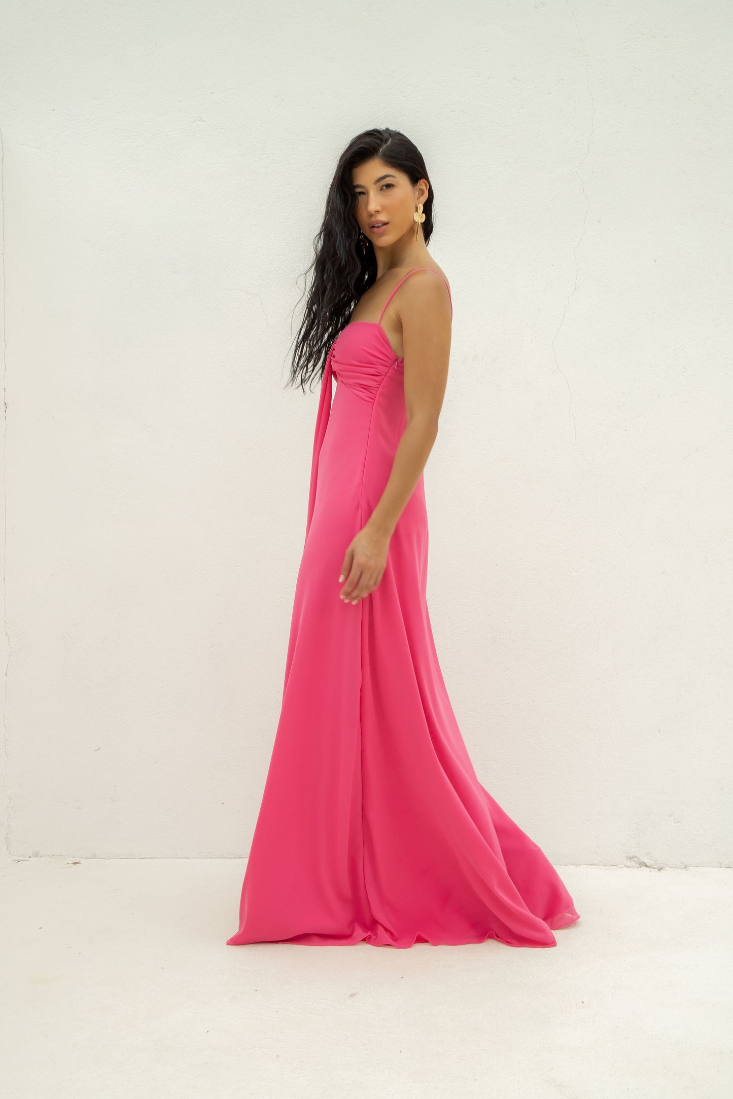 Vestido Longo Faixa Rosa