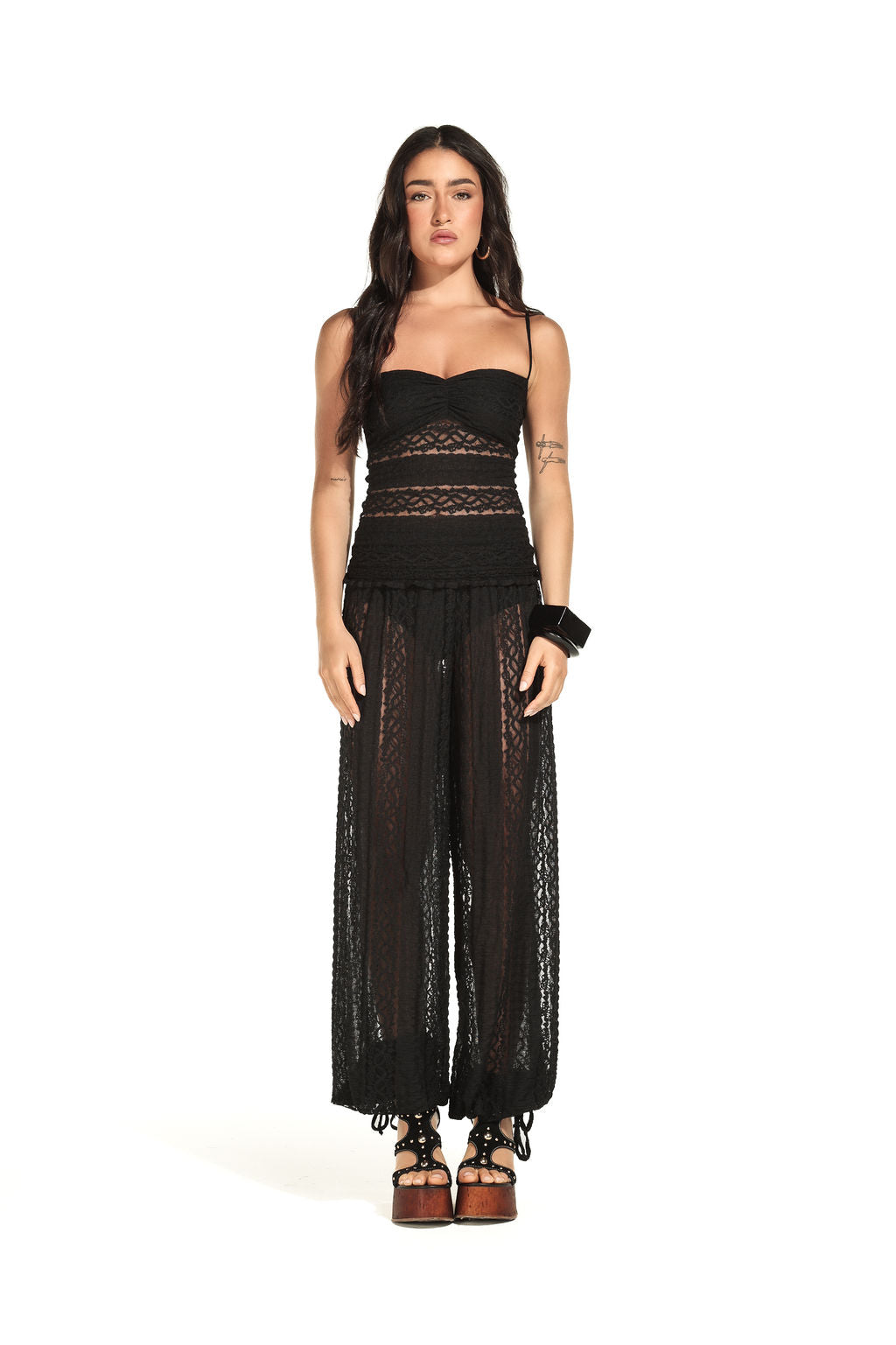 Blusa Renda Listra Preto