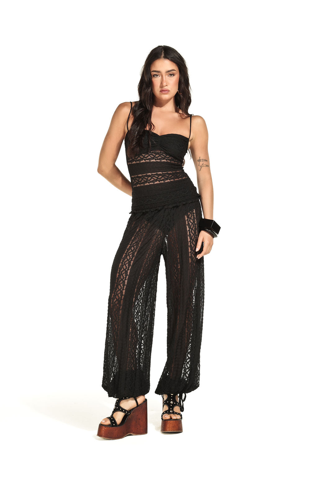 Blusa Renda Listra Preto
