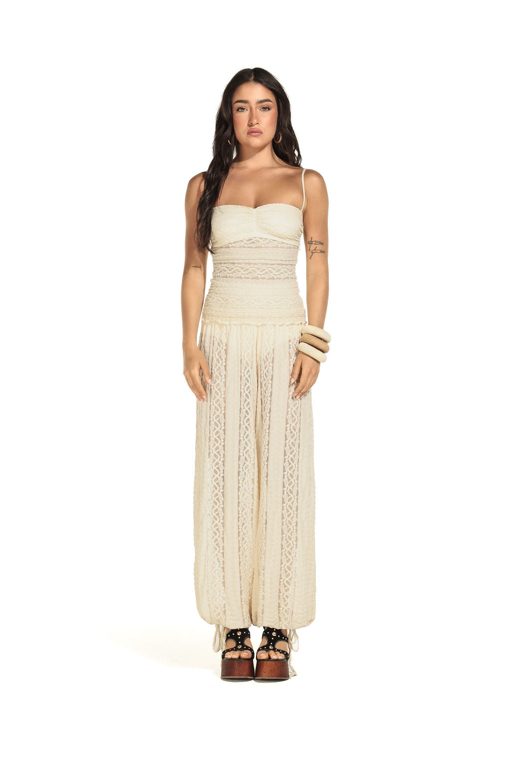 Calça Aladin Renda Listra Areia