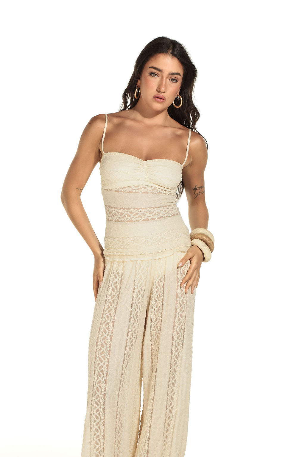 Blusa Renda Listra Areia