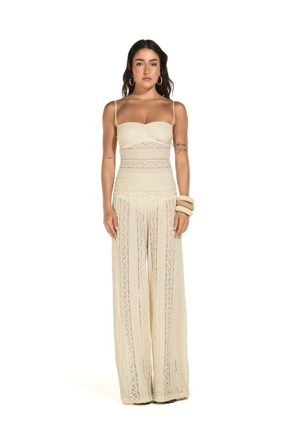 Calça Aladin Renda Listra Areia