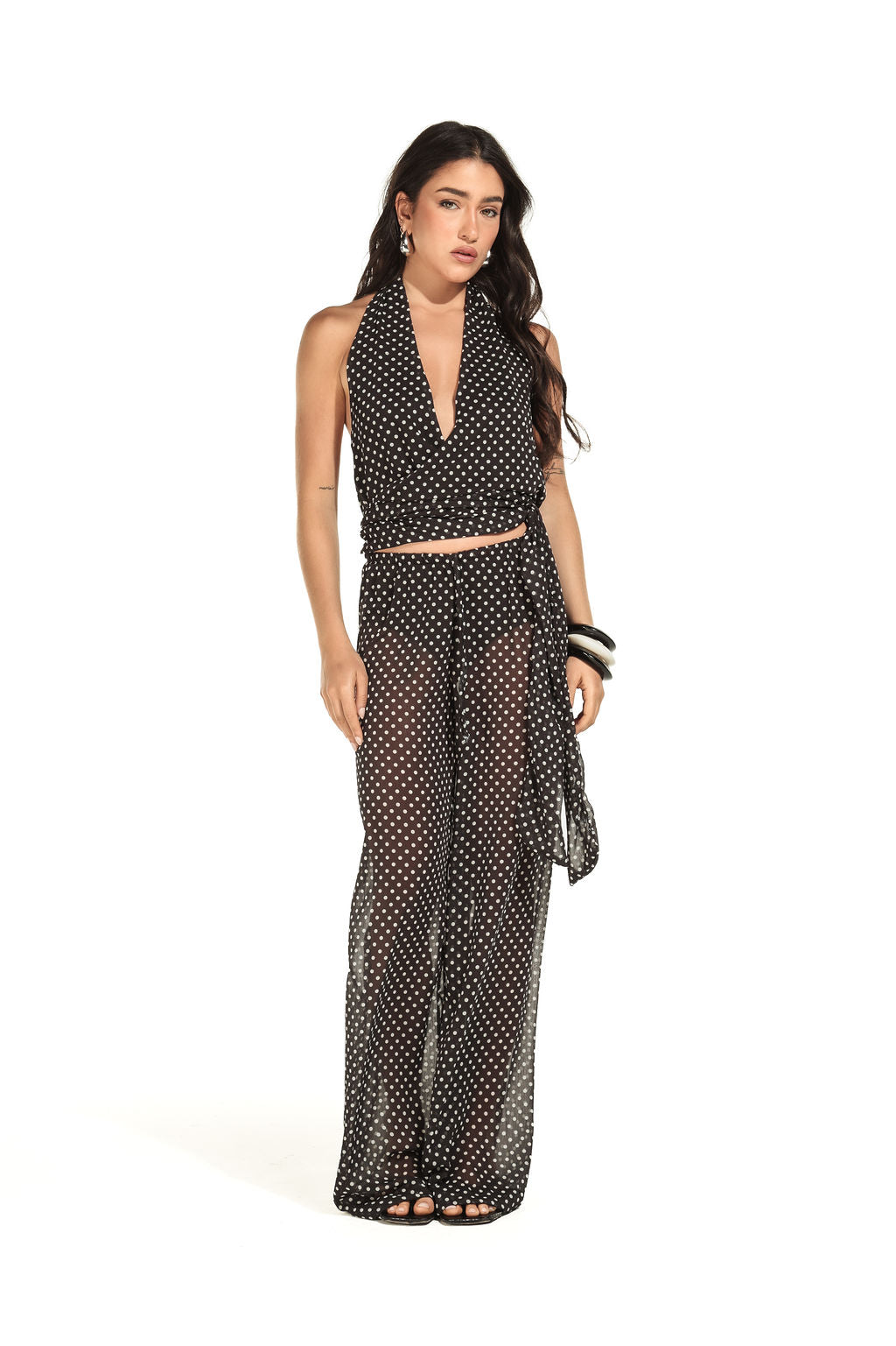 Calça Chiffon Poá Preto