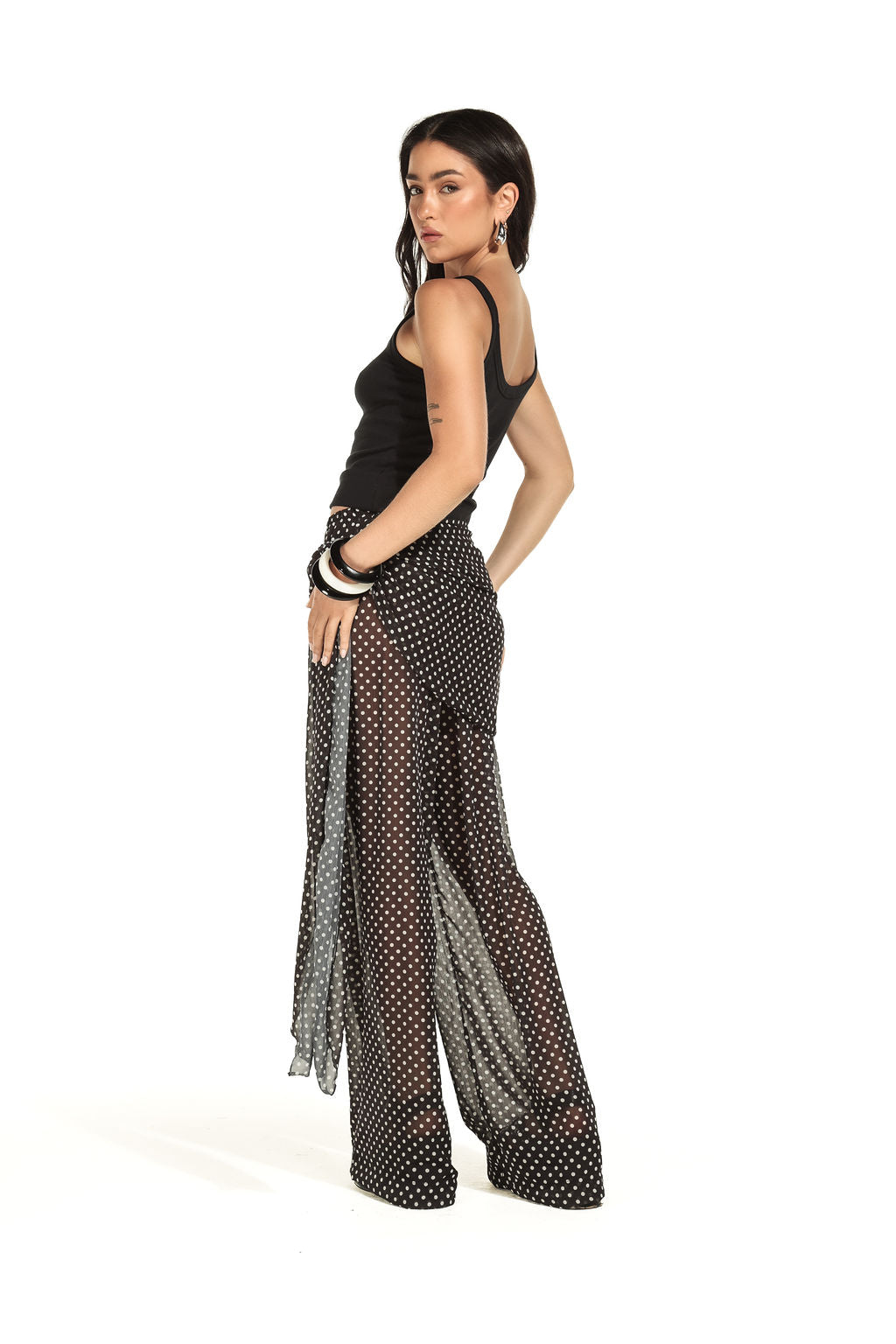 Calça Chiffon Poá Preto