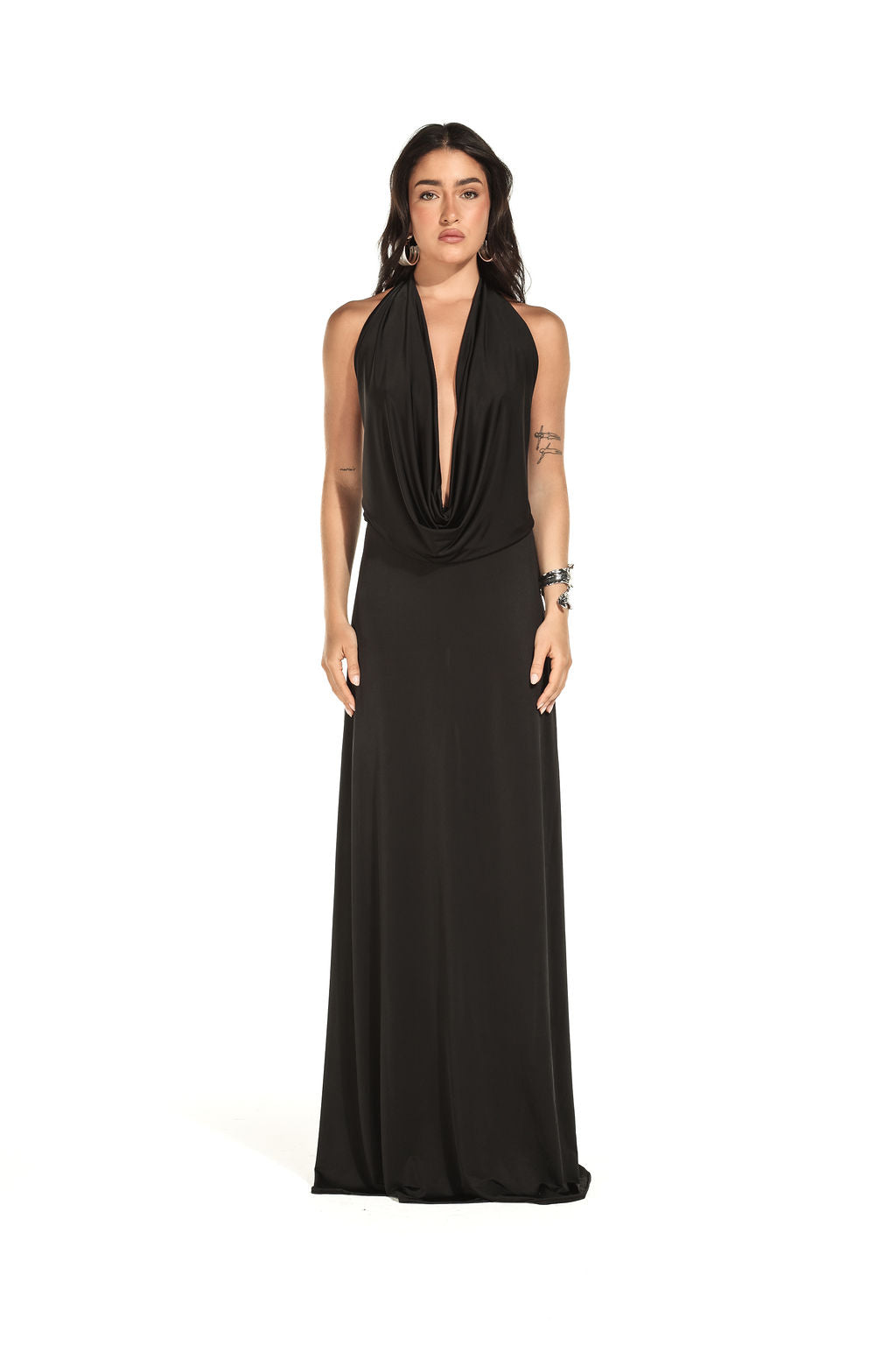Vestido Longo  Jersey Dreapeado Preto