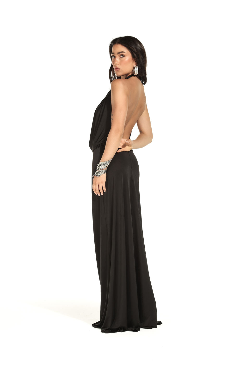 Vestido Longo  Jersey Dreapeado Preto