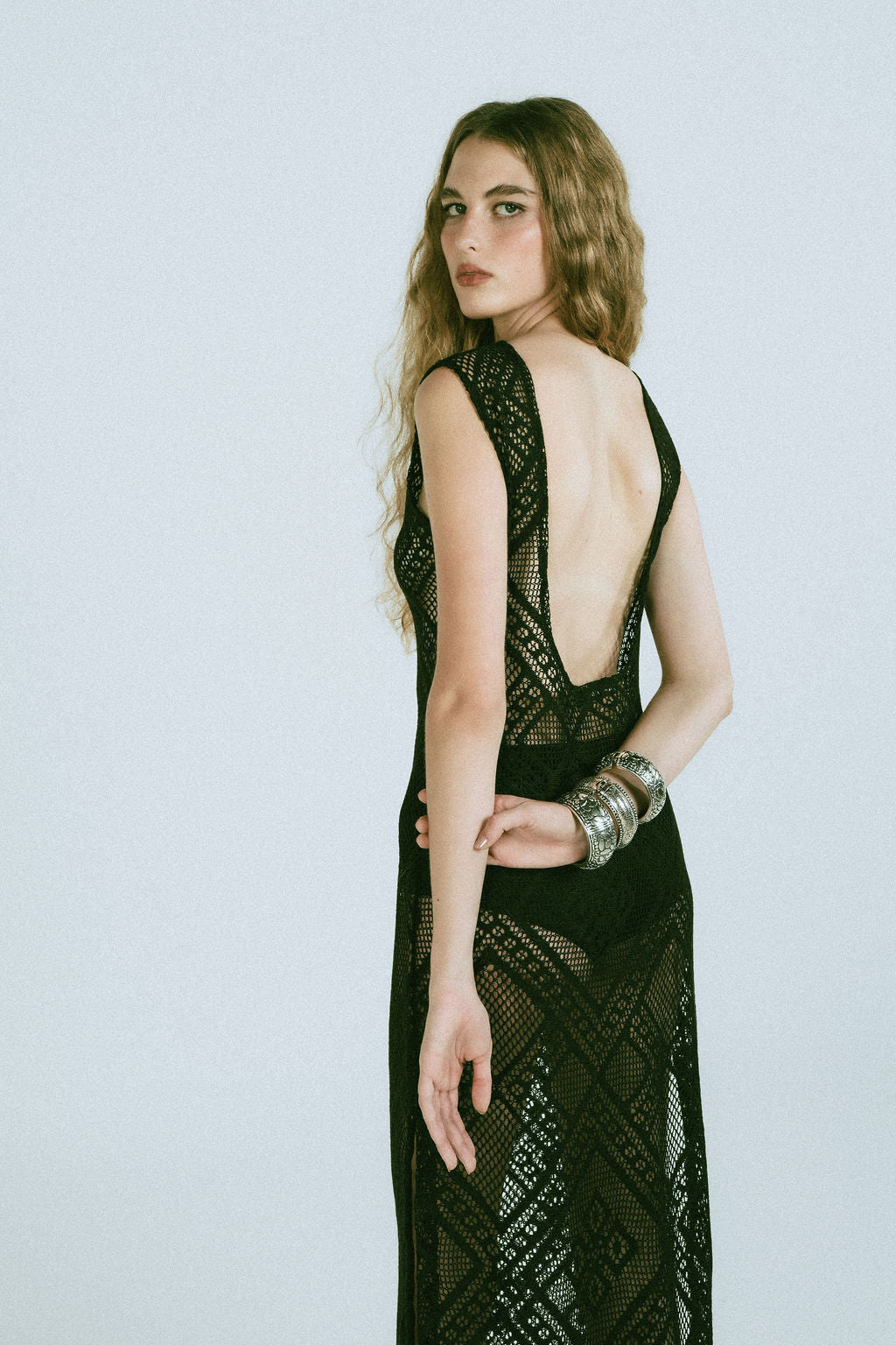 Vestido Croche Decote Preto