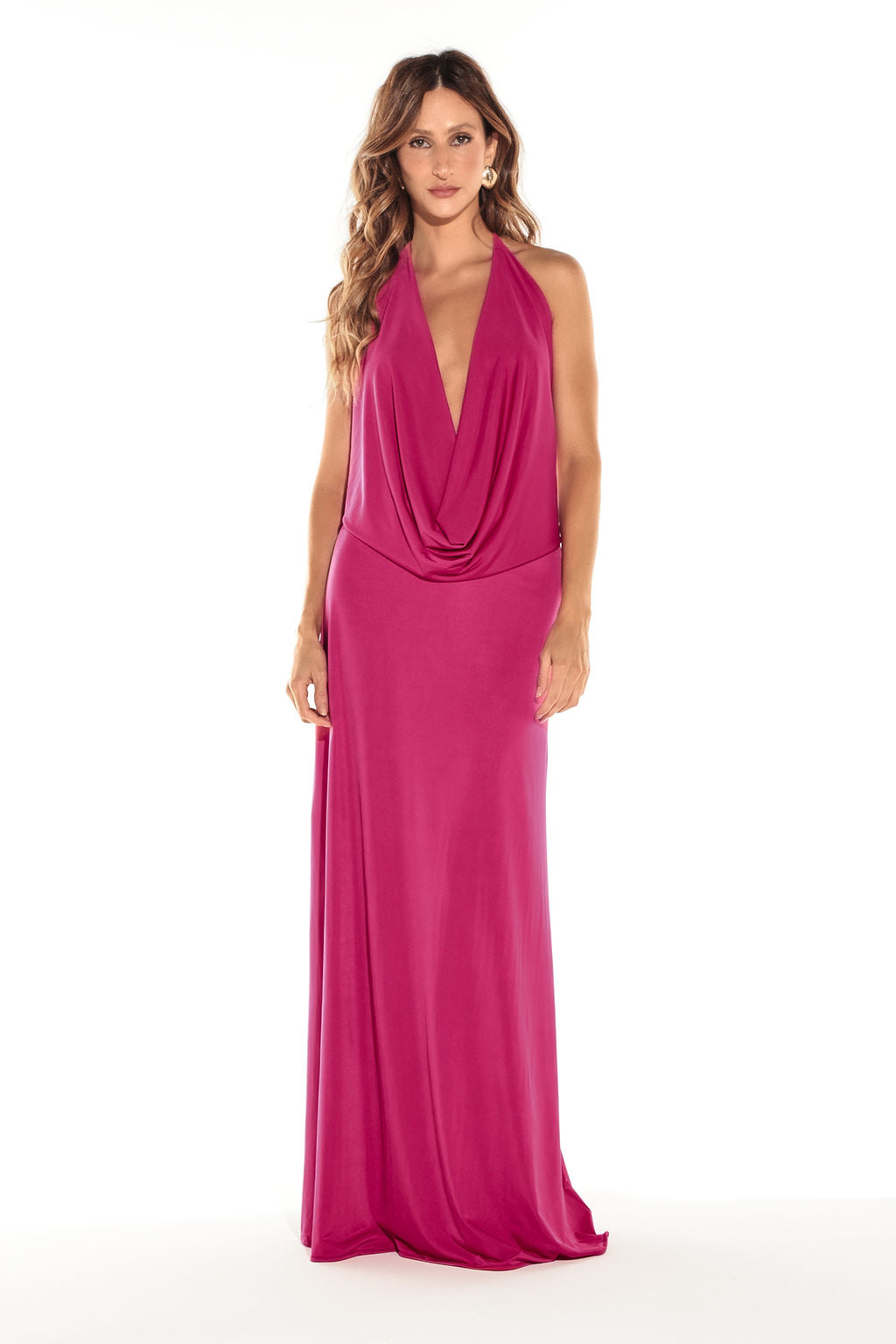 Vestido Longo Jersey Drapeado Pink