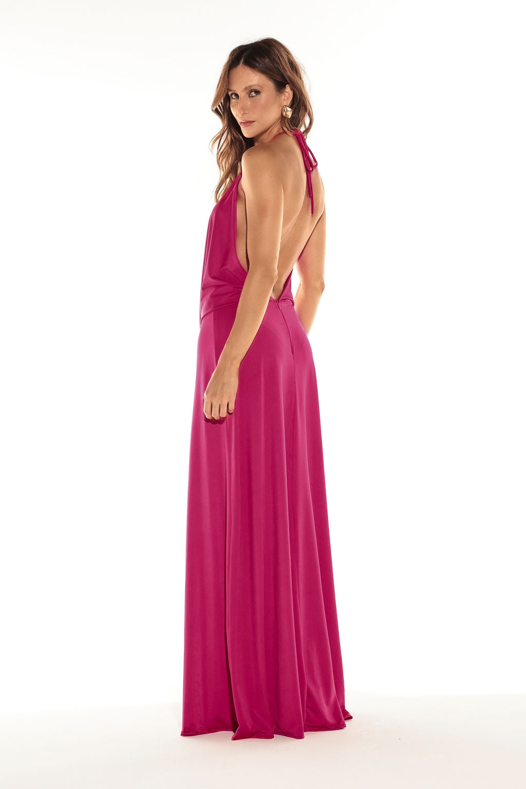 Vestido Longo Jersey Drapeado Pink