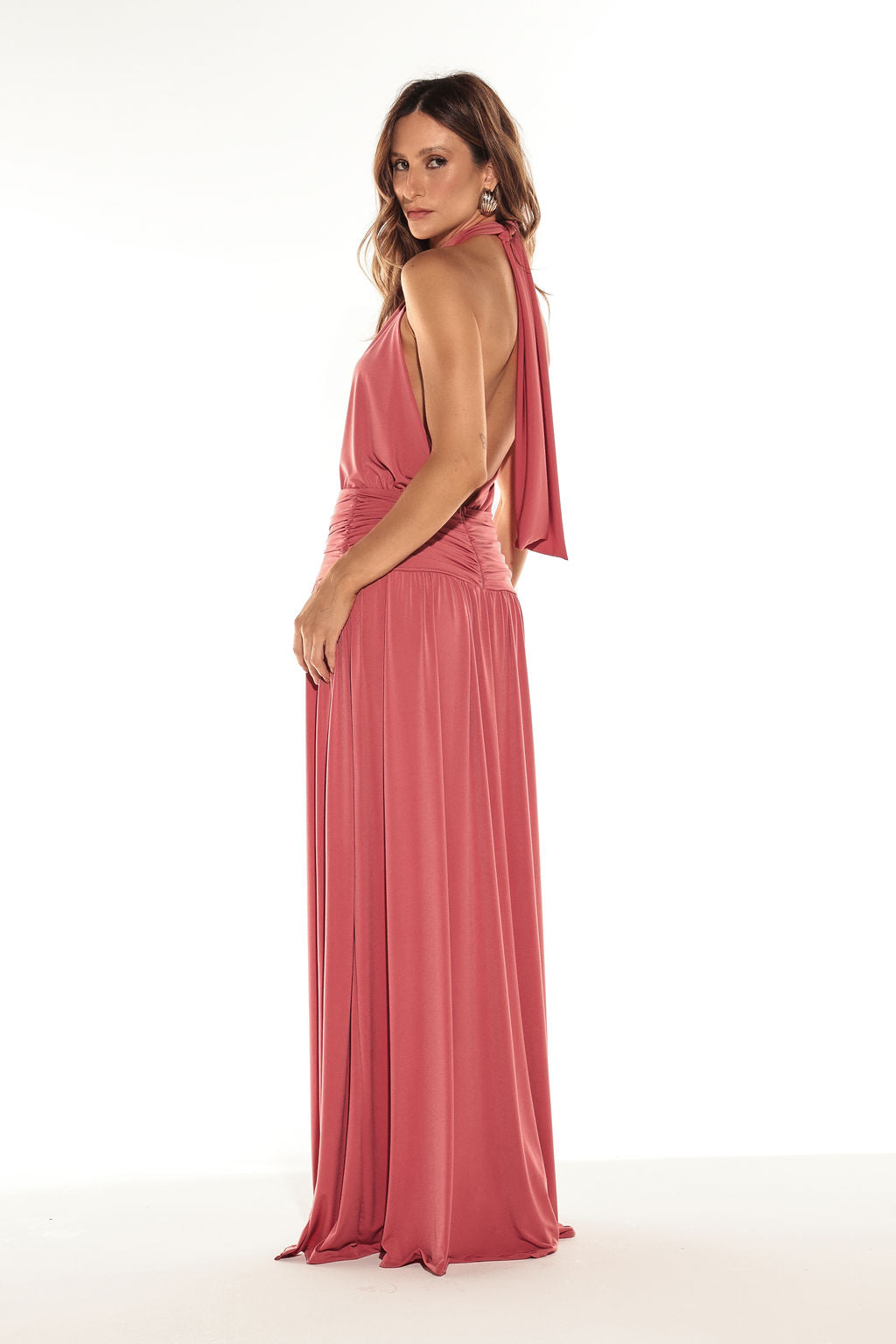 PRÉ-VENDA Vestido Longo Frente Única Rosa Queimado