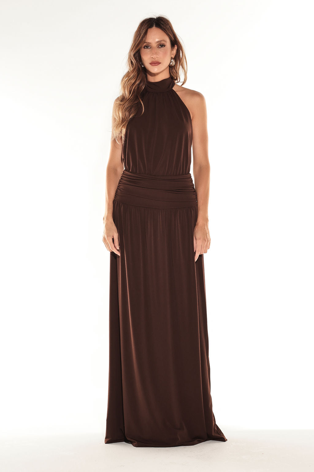 PRÉ-VENDA Vestido Longo Frente Única Marrom