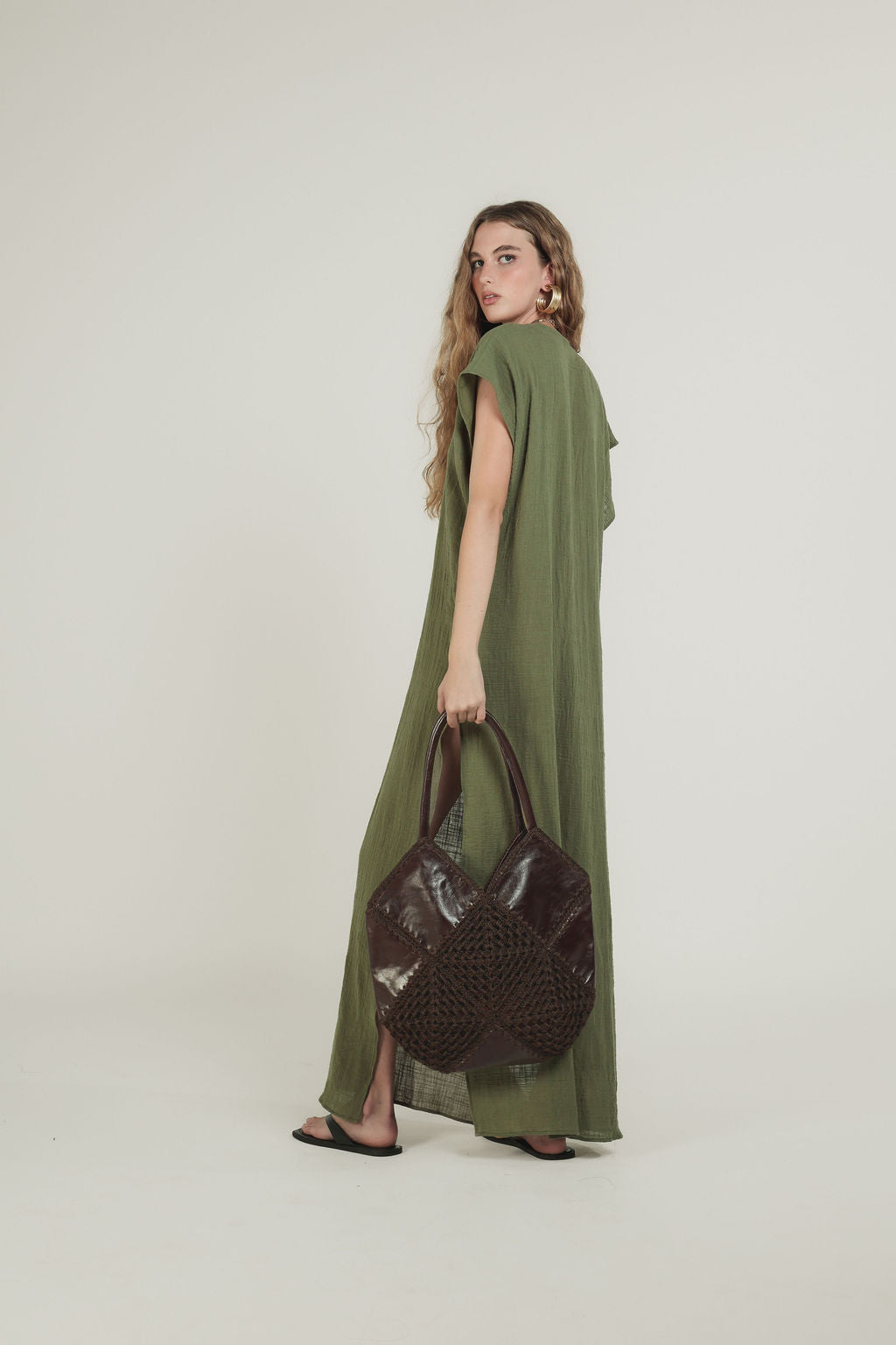 Bolsa Couro Croche Marrom
