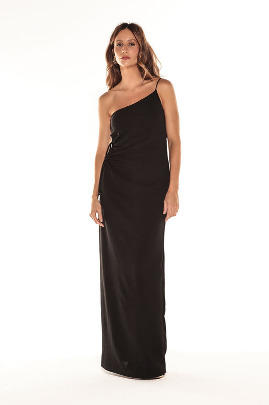 Vestido Longo Recorte Lateral Preto