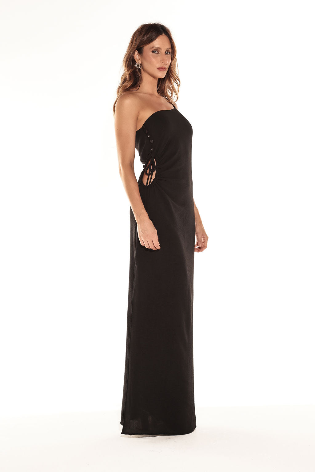 Vestido Longo Recorte Lateral Preto
