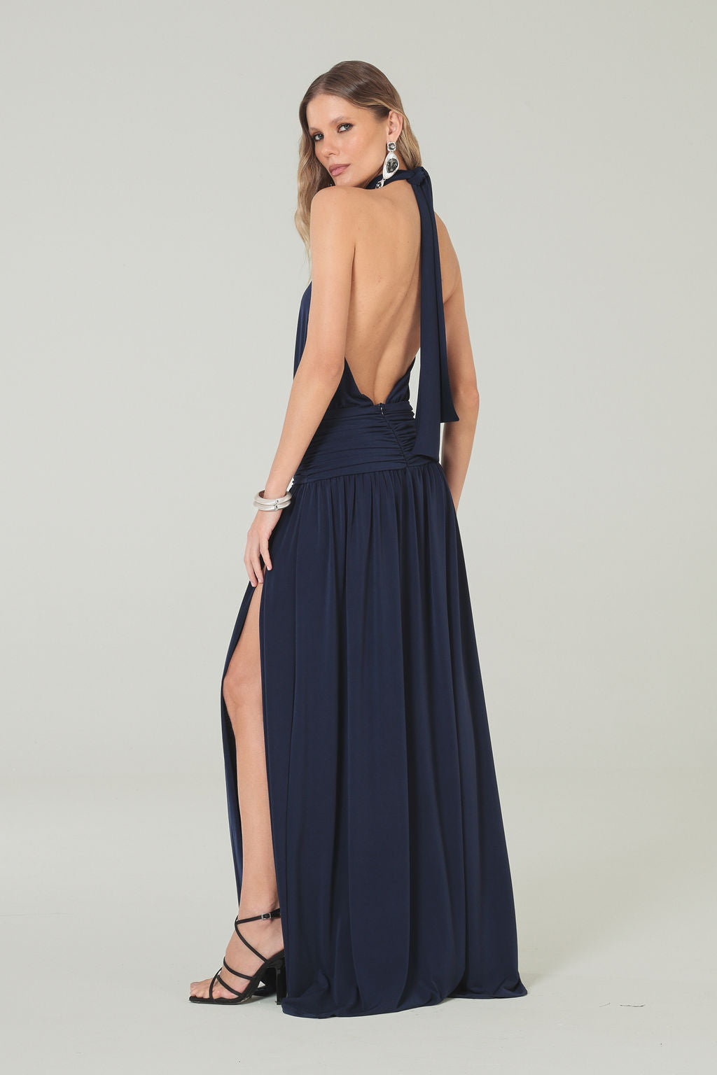 Vestido Longo Frente Única Azul Marinho