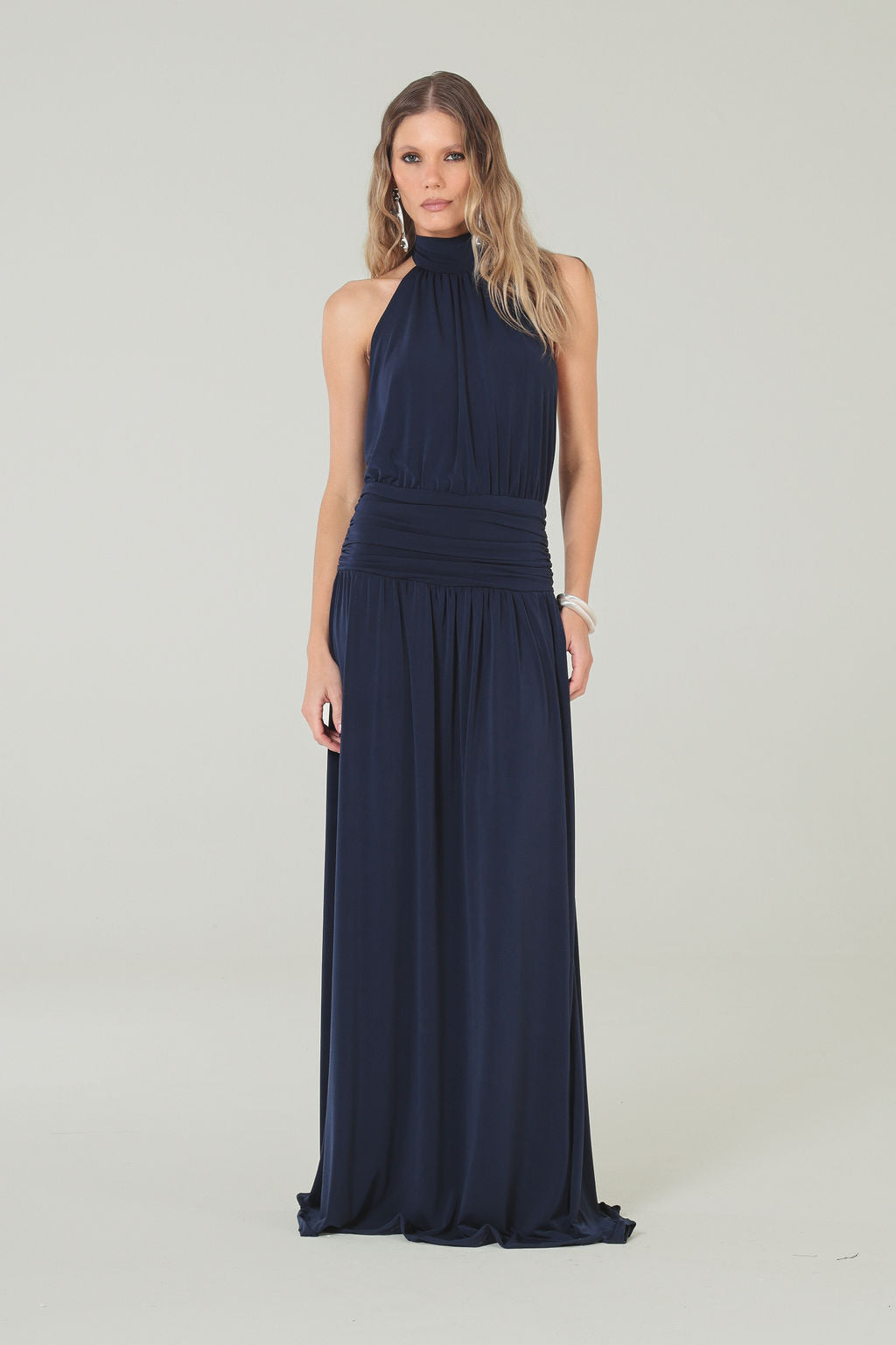 Vestido Longo Frente Única Azul Marinho