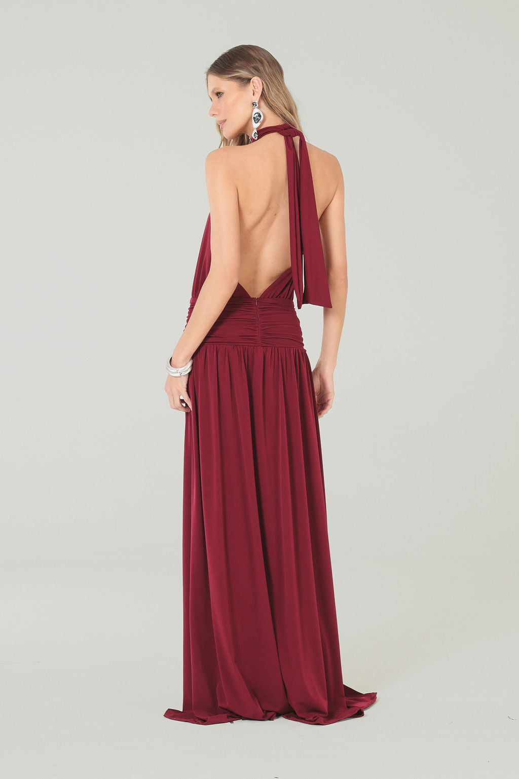 Vestido Longo Frente Única Vinho